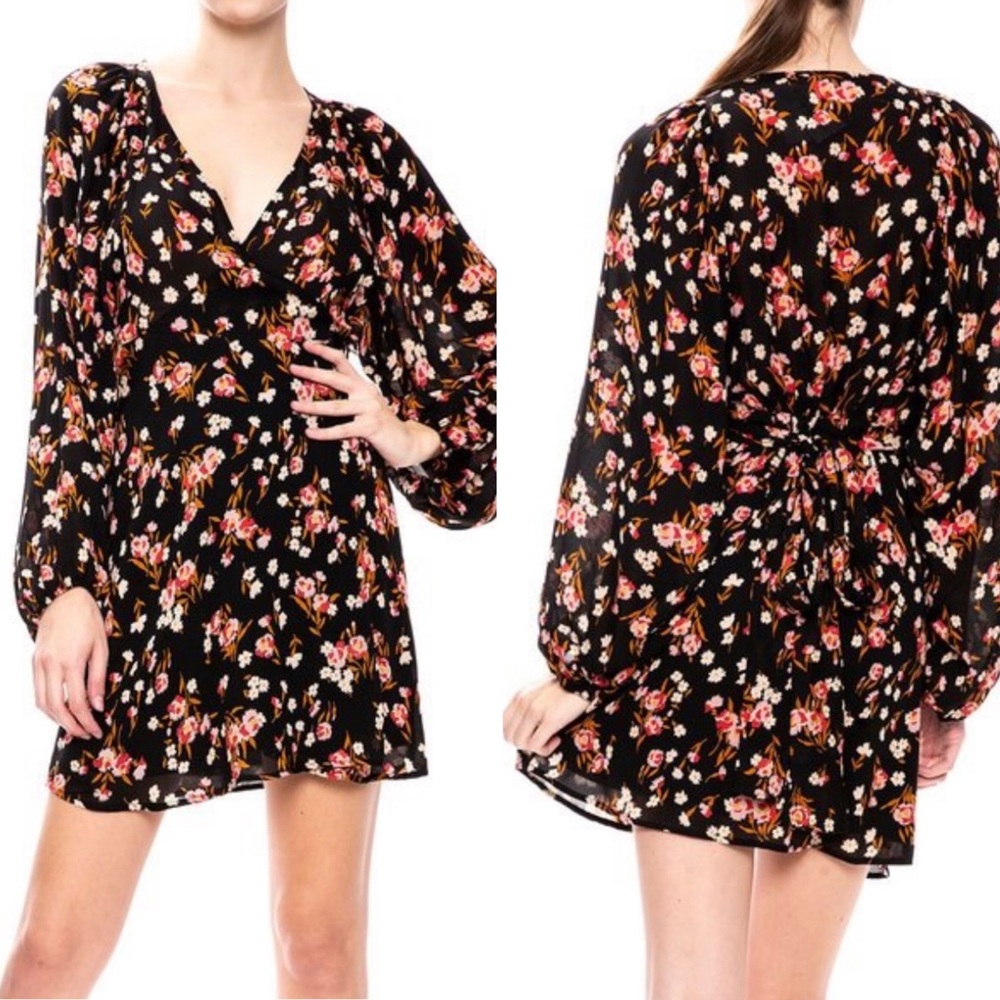ALC Carlo Silk Mini Wrap Dress Balloon Sleeves Sz 8